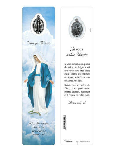 Signet plastifié avec médaille -VIERGE MIRACULEUSE