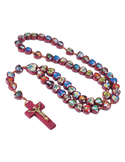 Chapelet en Bois Coeur sur Corde - 25 APPARITIONS MARIALES MONDE