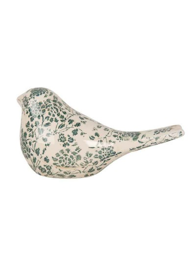 Figurine oiseau beige vert céramique 25x10x13cm