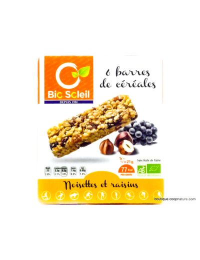 Barres de Céréales Noisettes & Raisins Bio 126g