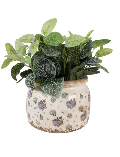 Pot de fleurs intérieur céramique beige bleu 15x20x20cm