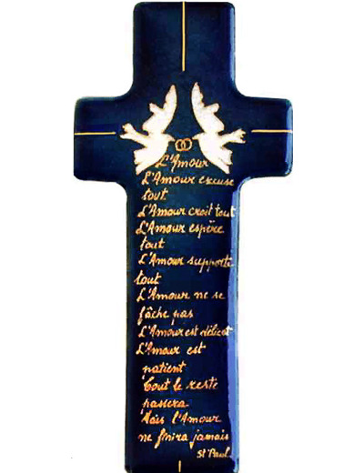 Croix de mariage St Paul bleu 17X7,7cm - EMAUX DU LIBAN