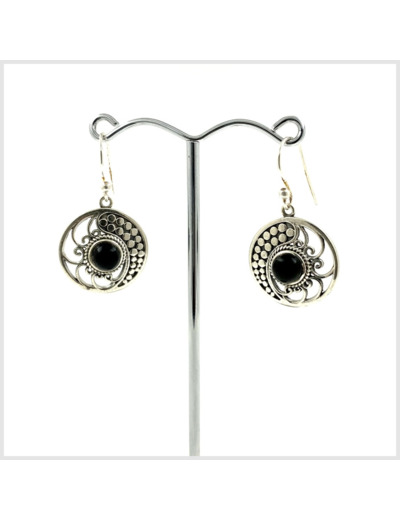 Boucles d'oreilles Onyx et Argent Massif