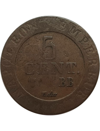 FRANCE 5 CENTIMES NAPOLEON Ier 1808 BB (Strasbourg) TB+ (G127)