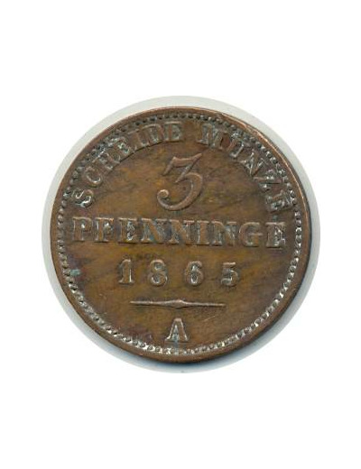 ALLEMAGNE PRUSSE 3 PFENNIG 1865 A TTB (W482)