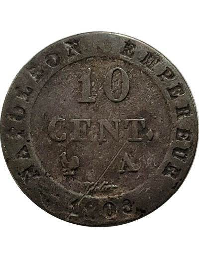 FRANCE 10 CENTIMES NAPOLEON 1er 1808 A (Paris) TB+ (G190)