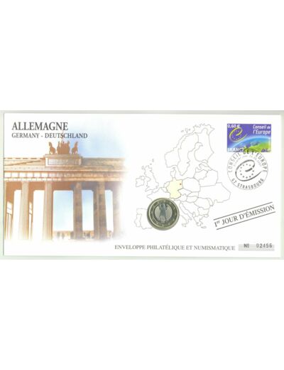 ENVELOPPE PHILATELIQUE NUMISMATIQUE CONSEIL EUROPE 1 EURO ALLEMAGNE 2002 G