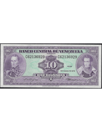 VENEZUELA 10 BOLIVARES 18 SEPTEMBRE 1979 SERIE C NEUF W51g