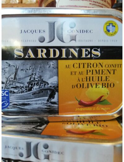 Sardines au citron confit, piment et huile d'olive BIO