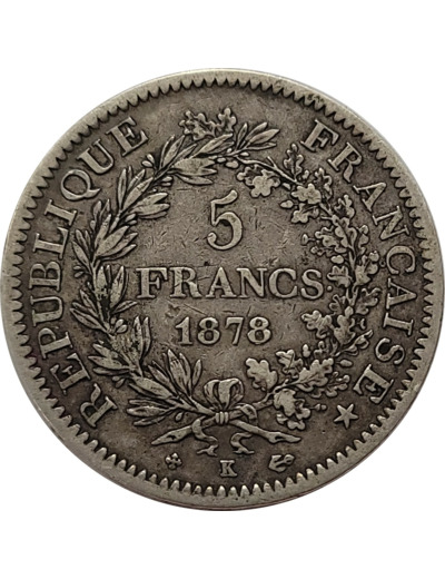 FRANCE 5 FRANCS HERCULE 1878 K (Bordeaux) TB+ (G745a)