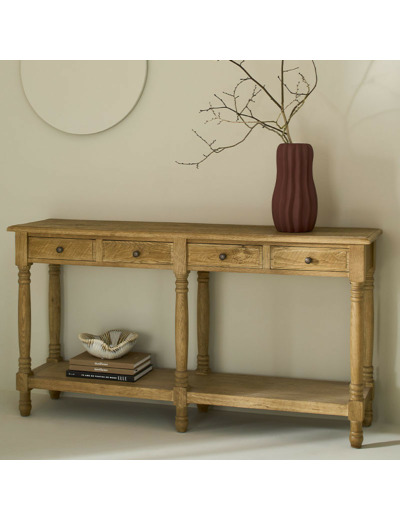Console en chêne massif Boissy 4 tiroirs 150x80x40cm
