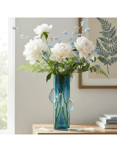 Vase verre bleu moderne 18x18x37cm