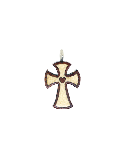 Croix en Bois d'Erable Vernis 2,5cm avec Cordon - 2 TONS COEUR