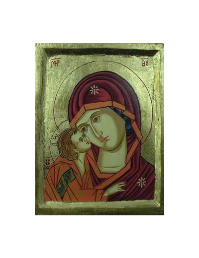 Icône dorée 12x15cm Peinte à la main-Vierge de l'AMOUR+boite