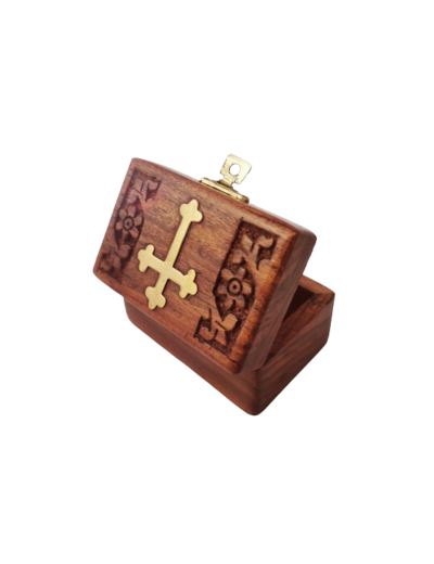 Boîte à Chapelets en Bois avec Croix en Bronze 8x5x4cm