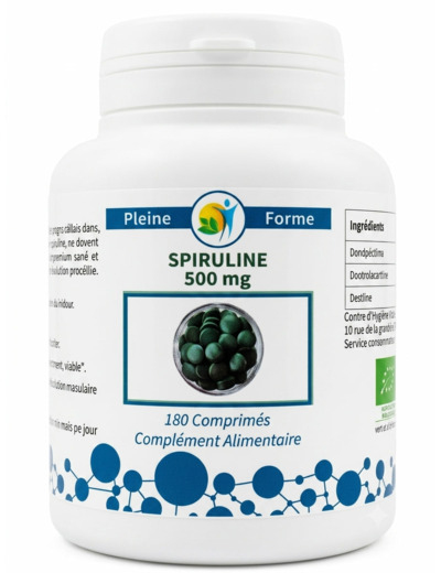 Spiruline Bio 500 mg – 180 comprimés | Énergie & Vitalité