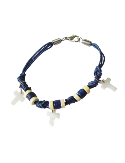 Bracelet en Corde + Croix en Nacre - BLEU