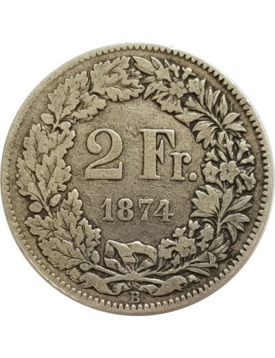 SUISSE 2 FRANCS 1874 B TB+ N2