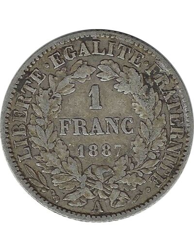 FRANCE 1 FRANC CERES 1887 A (Paris) TTB