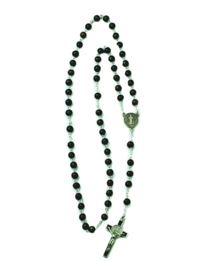 Chapelet Perles Bois Sur Chaine Argentée - EBENE 6mm