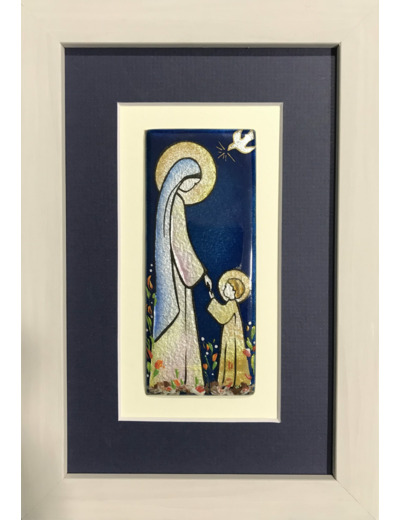 CADRE gris avec VIERGE au ST ESPRIT 11,5x17,5cm - EMAUX DU LIBAN