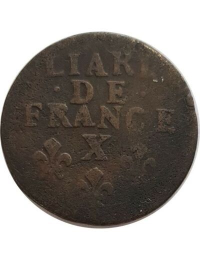 LOUIS XIV (1643-1715) LIARD DE FRANCE 1696 X (Amiens) TB