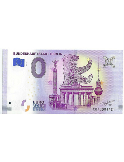 ALLEMAGNE 2019-1 BUNDESHAUPTSTADT BERLIN BILLET SOUVENIR 0 EURO TOURISTIQUE