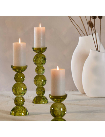 Grand bougeoir bulle ITINGA vert olive 10x10x34cm