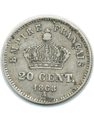 FRANCE 20 CENTIMES NAPOLEON III 1868 A TB+ (G309)