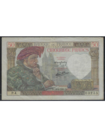 FRANCE 50 FRANCS JACQUES COEUR 13-6-1940 P.4 TTB