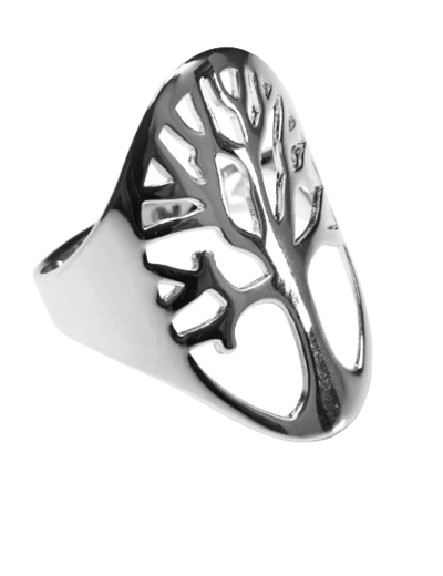 Bague Large en Argent traité platine taille 56 - ARBRE DE VIE