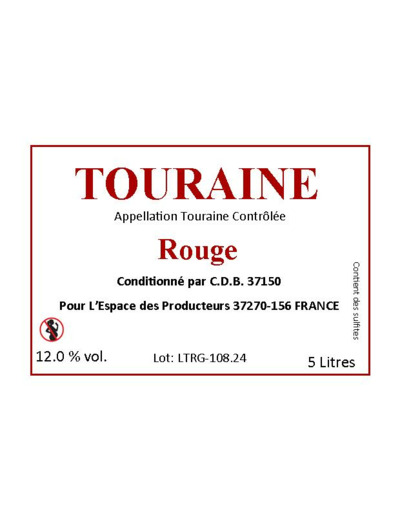 AOC Touraine Rouge – Bag-In-box 5 Litres