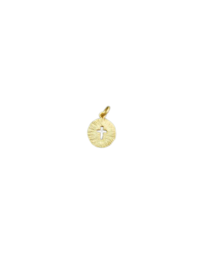 Médaille striée en argent 925 PO diam. 1,2cm- Croix ajourée