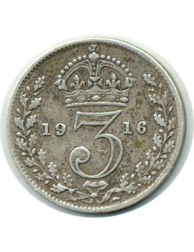 GRANDE BRETAGNE 3 PENCE 1916 GEORGES V TB+ (W813)