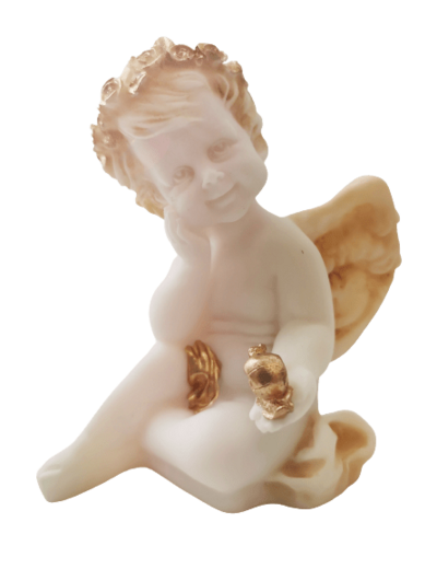 Ange à l'Escargot - Statue en albâtre 12cm -Beige et Or