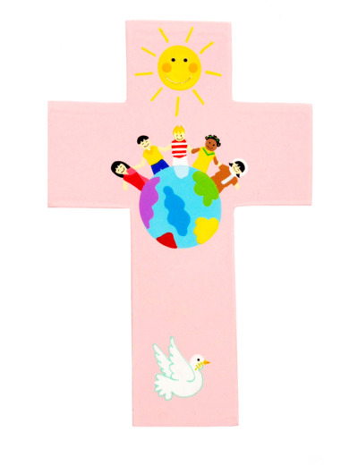 Croix Enfants du Monde rose 20x13cm