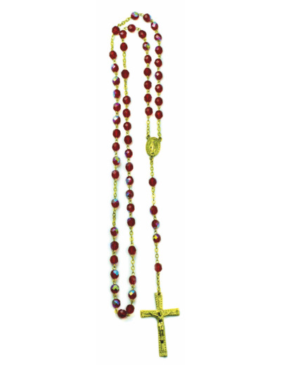 Chapelet Perles Cristal Sur Chaine Dorée - ROUGE