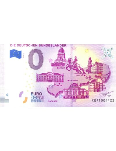 ALLEMAGNE 2019-4 DIE DEUTSCHEN BUNDESLANDER BILLET SOUVENIR 0 EURO