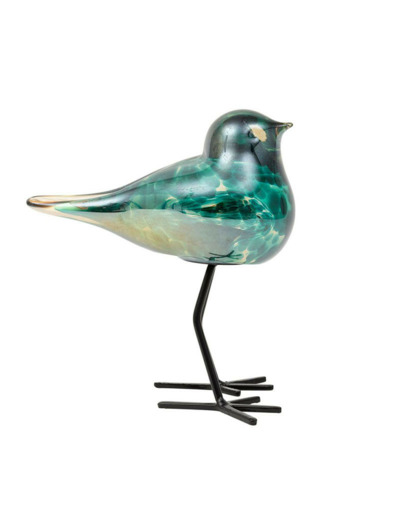 Décoration verre moineau Serin bleu 9x14x12cm