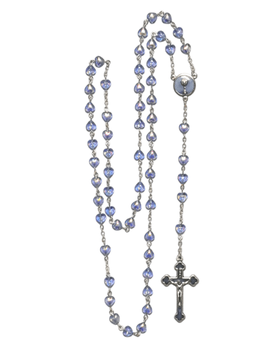 Chapelet Perles en Nacre Bleu sur chaine argentée - COMMUNION COEUR