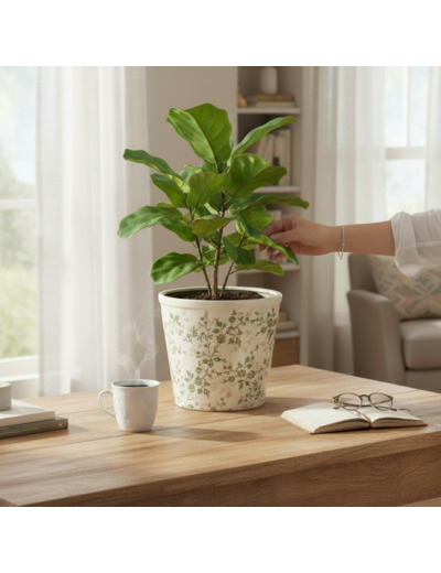 Pot de fleurs céramique vert beige 22x20cm