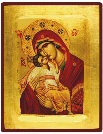 Icône dorée incurvée 18*23cm - VIERGE DE TENDRESSE ROUGE