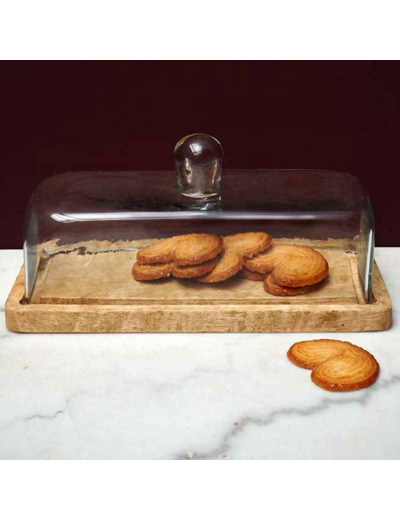 Plateau avec cloche dôme rectangulaire 13x13x28cm