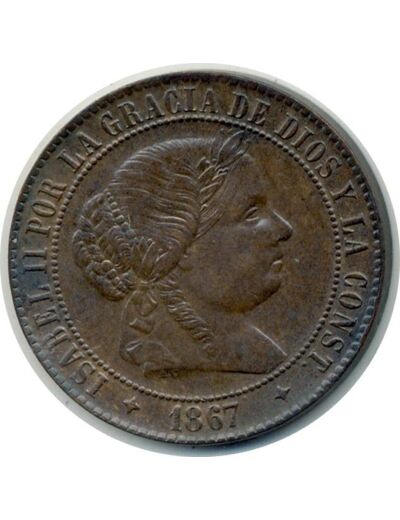 ESPAGNE 2-1/2 CENTIMOS 1867 OM JUBIA (étoiles 4 pointes) ISABEL II TTB+ (W634.2)