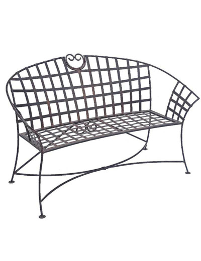 Banc de Jardin en Fer Plein Marron Vieilli à Motif Quadrillé 130x57x83cm