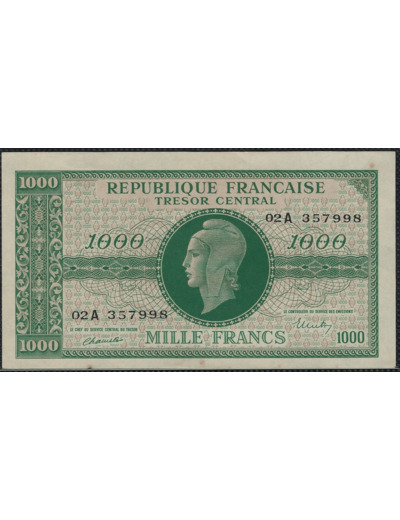 FRANCE 1000 FRANCS MARANNE Type 1945 SERIE 02A chiffres gras SPL (VF12/01)