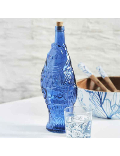 Bouteille carafe verre poisson bleu 12x33cm