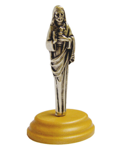 Statue 7cm en Métal Argenté avec Socle en Olivier - SACRÉ COEUR