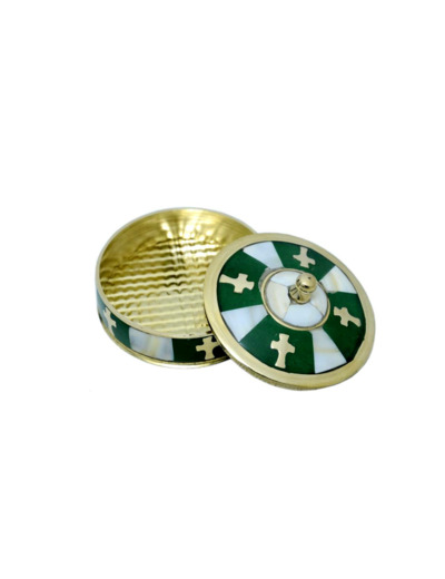 Boîte à chapelets en Nacre et Laiton - Vert - Diamètre 7cm