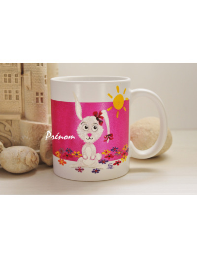 Joli Mug peint à la main, sur le thème des petits lapins. Mazagran, tasse personnalisable par un prénom, phrase, Pièce unique et signée